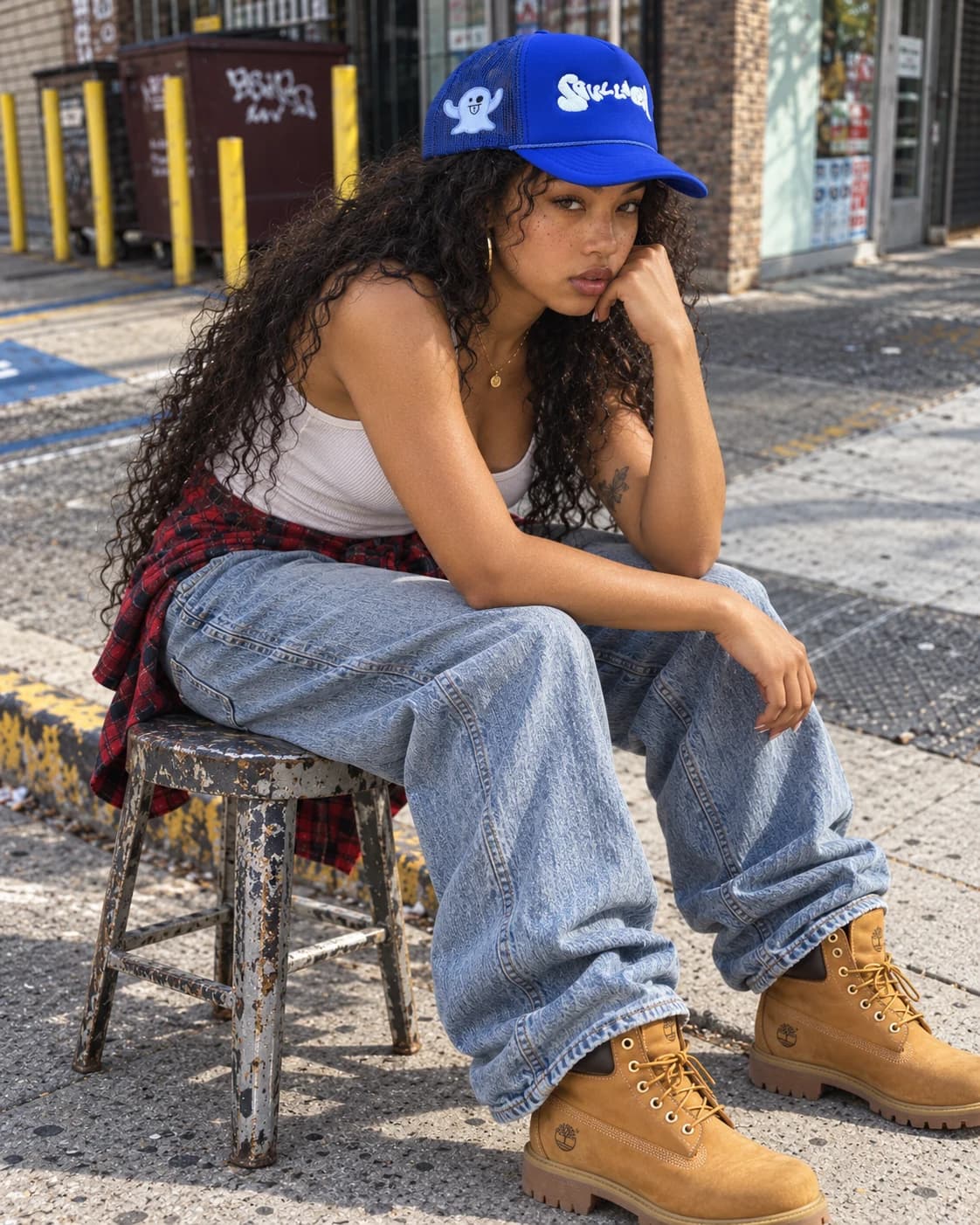 The Soullien cobalt trucker, styled on the street